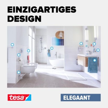 tesa ELEGAANT Toilettenpapierhalter, ohne Deckel, Metall, verchromt, inkl. Klebelösung, 40428-00000-00
