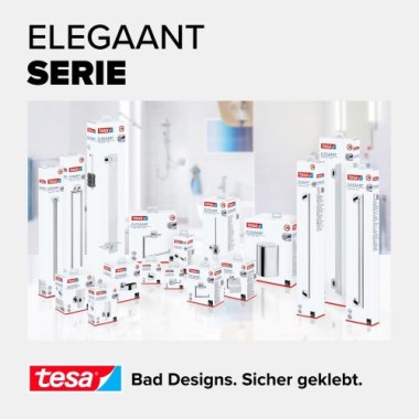 tesa ELEGAANT Toilettenpapierhalter, ohne Deckel, Metall, verchromt, inkl. Klebelösung, 40428-00000-00