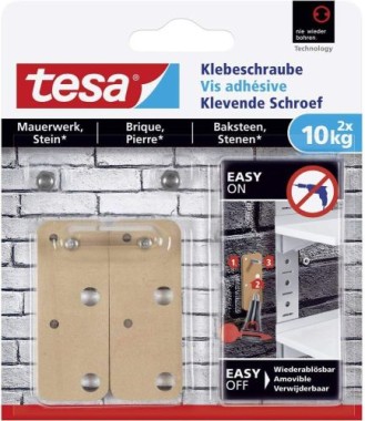 tesa Klebeschraube für Mauerwerk und Stein, Halteleistung 10 kg, viereckig, 2 Stück 77908-00000-00