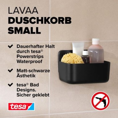 tesa LAVAA Duschkorb klein, mattschwarz, stilvoll, praktisch, platzsparend, 40515-00000-00