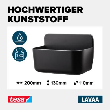 tesa LAVAA Duschkorb klein, mattschwarz, stilvoll, praktisch, platzsparend, 40515-00000-00