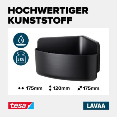 tesa LAVAA Eck-Duschkorb klein, mattschwarz, stilvoll, praktisch, platzsparend, 40517-00000-00