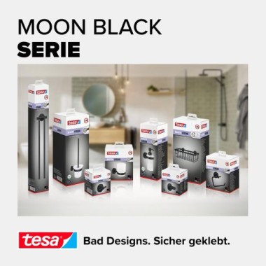 tesa MOON BLACK Doppel-Handtuchstange, matt schwarz, inkl. Klebelösung, 112 mm x 640 mm x 50 mm, 40621-00000-00