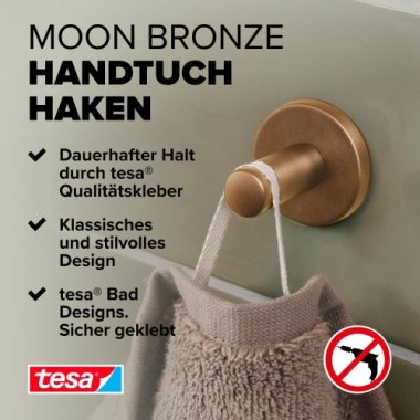tesa MOON Bronze Handtuchhaken, selbstklebend, Metall PVD-beschichtet, 40603-00000-00