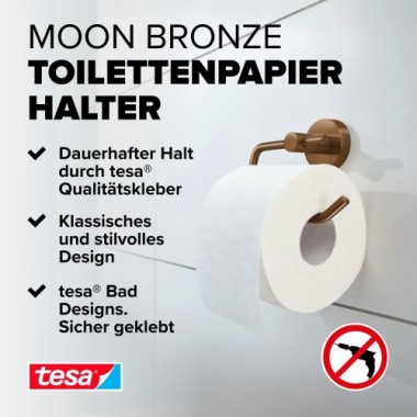 tesa MOON Bronze Toilettenpapierhalter, selbstklebend, Metall PVD-beschichtet, 40600-00000-00