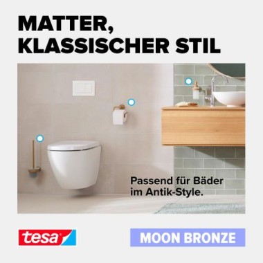 tesa MOON Bronze Toilettenpapierhalter, selbstklebend, Metall PVD-beschichtet, 40600-00000-00
