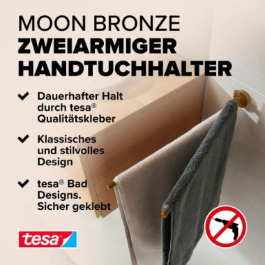 tesa MOON Bronze Zweiarmiger Handtuchhalter, selbstklebend, Metall PVD-beschichtet, 40602-00000-00