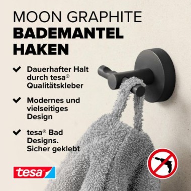 tesa MOON Graphite Bademantelhaken, selbstklebend, Metall PVD beschichtet, 40594-00000-00