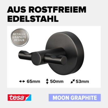 tesa MOON Graphite Bademantelhaken, selbstklebend, Metall PVD beschichtet, 40594-00000-00