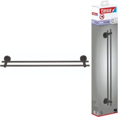 tesa MOON Graphite Doppelter Handtuchhalter, selbstklebend, Metall PVD beschichtet, 49mm x 640mm x 115mm, 40595-00000-00