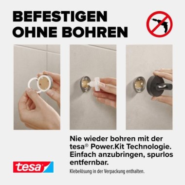 tesa MOON Graphite Duschkorb, selbstklebend, Metall PVD beschichtet, 40596-00000-00
