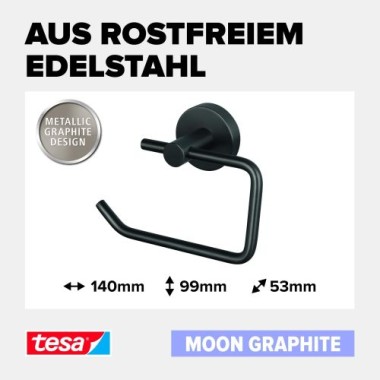 tesa MOON Graphite Toilettenpapierhalter, selbstklebend, Metall PVD-beschichtet, 40590-00000-00