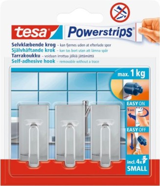 tesa Powerstrips Haken Small CLASSIC - Chrom, 3 Stück, 57540-00012-20