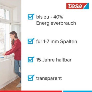 tesamoll Premium Flexible - Selbstklebende Silikondichtung zum Isolieren, transparent, 6 m, 05417-00100-01