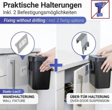 WENKO Abfallsammler mit Griff Mod. Tago 5 Liter flexibel einsetzbar, 55027100