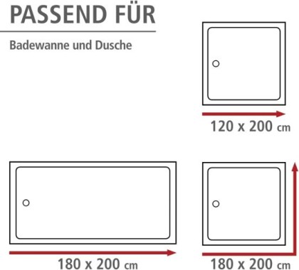 WENKO Anti-Schimmel Duschvorhang Astera Flex, integrierte Ringe zur Befestigung, wasserabweisend, 180 x 200 cm, 22493100