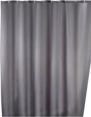 WENKO Anti-Schimmel Duschvorhang Grau, mit Ringen zur Befestigung an der Duschstange, 180 x 200 cm, 20044100