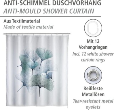Preview: WENKO Anti-Schimmel Duschvorhang Mod. Ginkgo antibakteriell beschichtet, 24344100