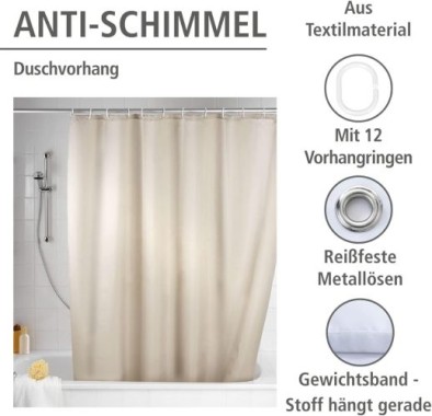 WENKO Anti-Schimmel Duschvorhang Uni Beige, H200 x B200 cm, 20045100