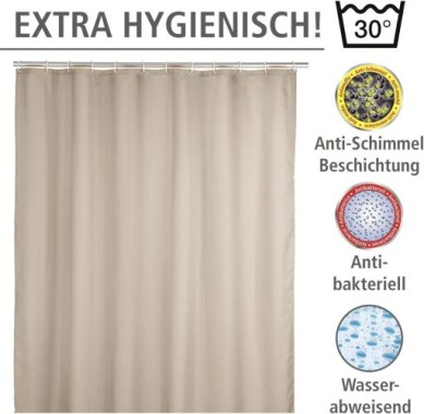 WENKO Anti-Schimmel Duschvorhang Uni Beige, H200 x B200 cm, 20045100