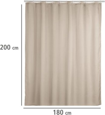 WENKO Anti-Schimmel Duschvorhang Uni Beige, H200 x B200 cm, 20045100