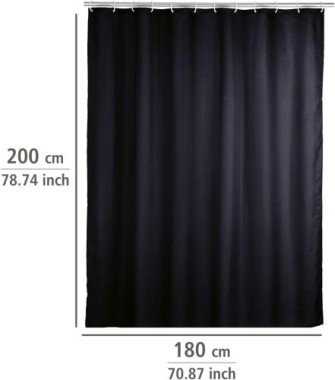 WENKO Anti-Schimmel Duschvorhang Uni Black, 180 x 200 cm waschbar, 20043100