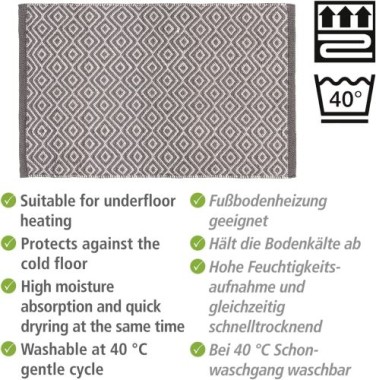 WENKO Badematte Turpan aus recycelten PET-Flaschen, nachhaltig, Dunkelgrau/Weiß, Polyester, 50 x 80 cm, 24867100