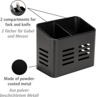 WENKO Besteckkorb Mod. Baco Schwarz aus pulverbeschichtetem Metal, 16 x 13,5 x 9 cm, 55024100