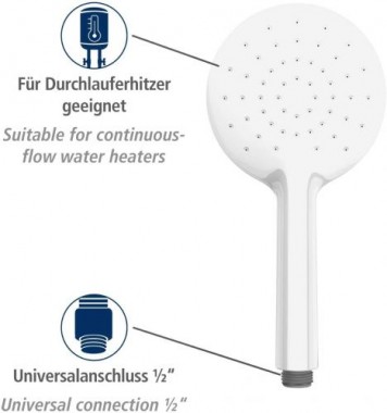WENKO Duschkopf Automatic Cleaning Weiß Ø 12 cm - Anti-Kalk Rund Weiß 23994100
