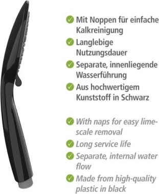 WENKO Duschkopf Mod. Young Schwarz Ø 11 cm, mit 5 Strahlarten, 23941100