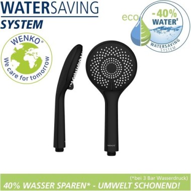 WENKO Duschkopf Watersaving Schwarz matt Ø 11 cm, 24924100