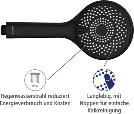 WENKO Duschkopf Watersaving Schwarz matt Ø 11 cm, 24924100