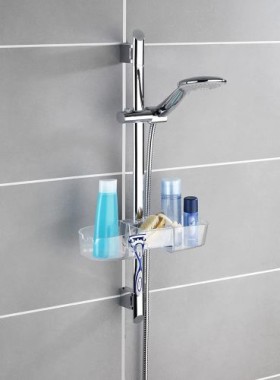 WENKO Duschstangencaddy Premium, mit 3 Fächern & Haken, geeignet für alle Duschstangen, 22796100