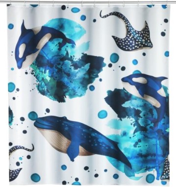 WENKO Duschvorhang Aquaris 180 x 200 cm, Textil (100 % recyceltes Polyester), 25749100