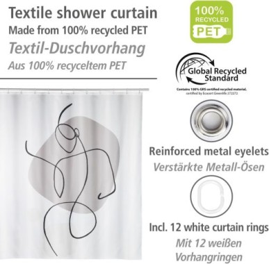 WENKO Duschvorhang Ladyline 180 x 200 cm, Textil (100 % recyceltes Polyester), 25748100