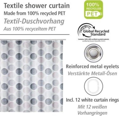 WENKO Duschvorhang Pastell Dots 180 x 200 cm, Textil (100 % recyceltes Polyester), 25750100