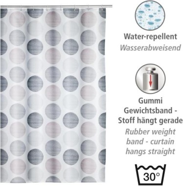 WENKO Duschvorhang Pastell Dots 180 x 200 cm, Textil (100 % recyceltes Polyester), 25750100