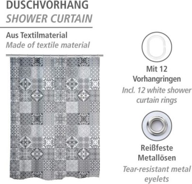 WENKO Duschvorhang Portugal, mit Ringen zur Befestigung, wasserabweisend, 180 x 200 cm, 23818100