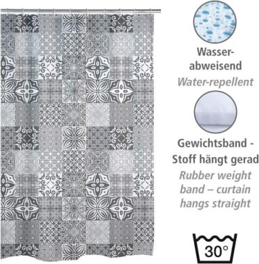 WENKO Duschvorhang Portugal, mit Ringen zur Befestigung, wasserabweisend, 180 x 200 cm, 23818100