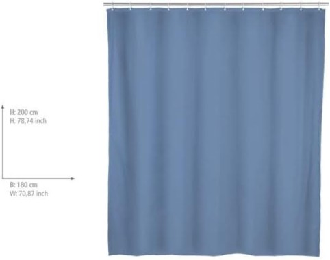 WENKO Duschvorhang Uni Blaugrau 180 x 200 cm, 24350100