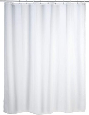 WENKO Duschvorhang Uni Weiß, mit Ringen zur Befestigung an der Duschstange, waschbar, wasserabweisend, 180 x 200 cm, 19146100