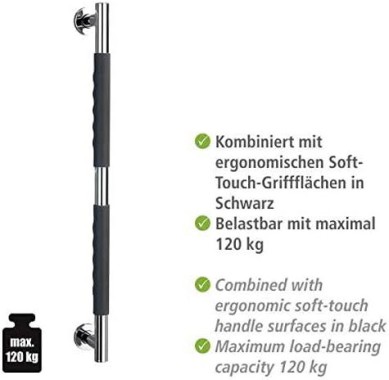 Wenko Edelstahl Wandhaltegriff Secura 65,5 cm Bad-Sicherheitsgriff, belastbar bis 120 kg, 23286100