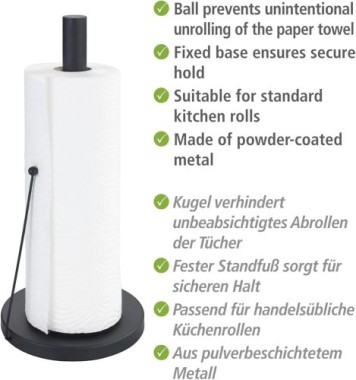 WENKO Küchenrollenhalter Mod. Clayton Schwarz pulverbeschichtetes Metall, 55015100