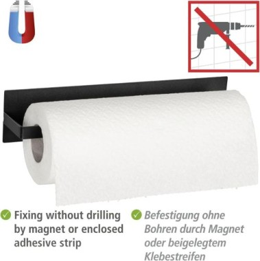 WENKO Magnetischer Küchenrollenhalter Mod. Ima Schwarz magnetisch, für gängige Küchenrollen, 55013100
