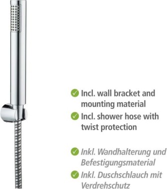 WENKO Mod. Basic Line Duschkopf Set Wanne, 3-teilig klassische Stab-Handbrause,24919100