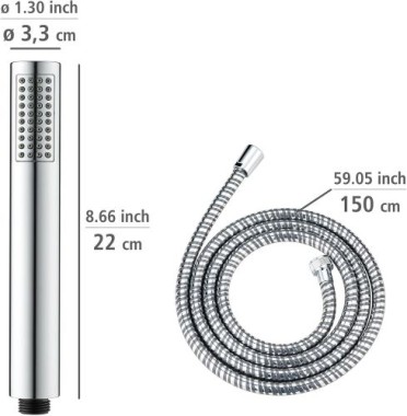 WENKO Mod. Basic Line Duschkopf Set Wanne, 3-teilig klassische Stab-Handbrause,24919100