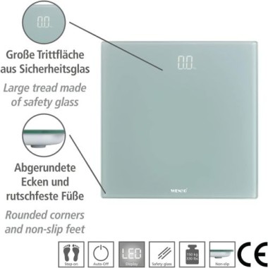 WENKO Personenwaage LED Grau digitale Körperwaage mit LED-Display, 24461100