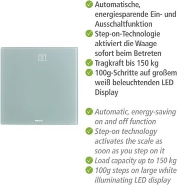 WENKO Personenwaage LED Grau digitale Körperwaage mit LED-Display, 24461100