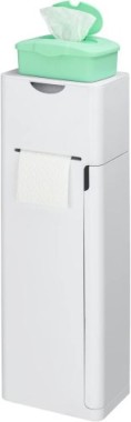 WENKO Stand WC-Garnitur Mod. Imon 6 in 1 Weiß matt, integrierter Toilettenpapierhalter, WC-Bürstenhalter, Ersatzrollenhalter, Stauraumfächer und Ablage,24212100