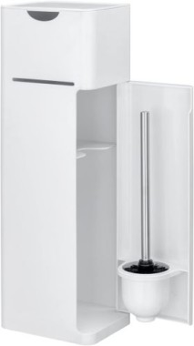 WENKO Stand WC-Garnitur Mod. Imon 6 in 1 Weiß matt, integrierter Toilettenpapierhalter, WC-Bürstenhalter, Ersatzrollenhalter, Stauraumfächer und Ablage,24212100
